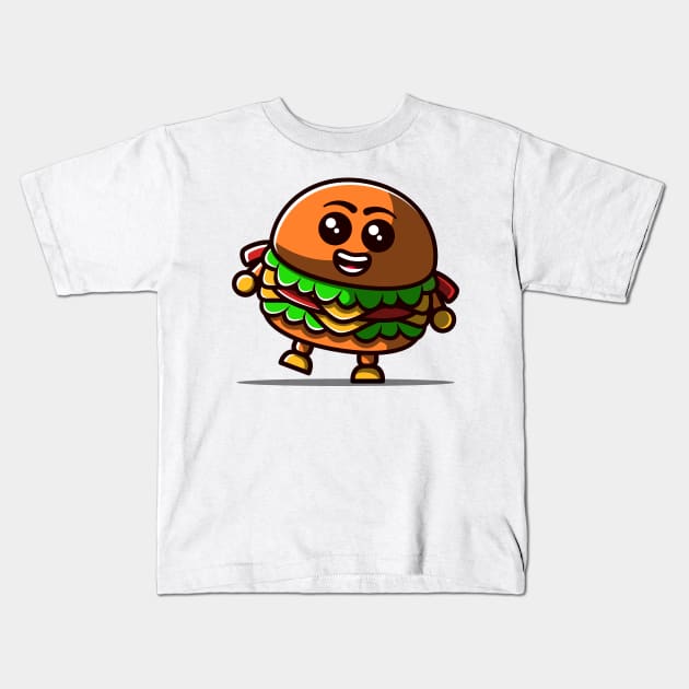 Cute Burger Happy Illustration. Kids T-Shirt by Sydnaku 
